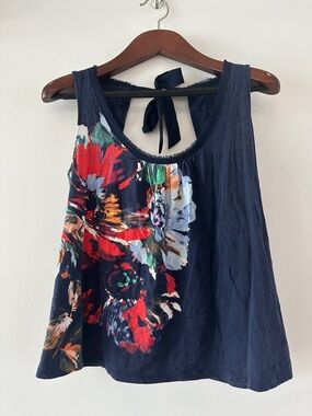 Navy Floral Tie-Back Tank Top
